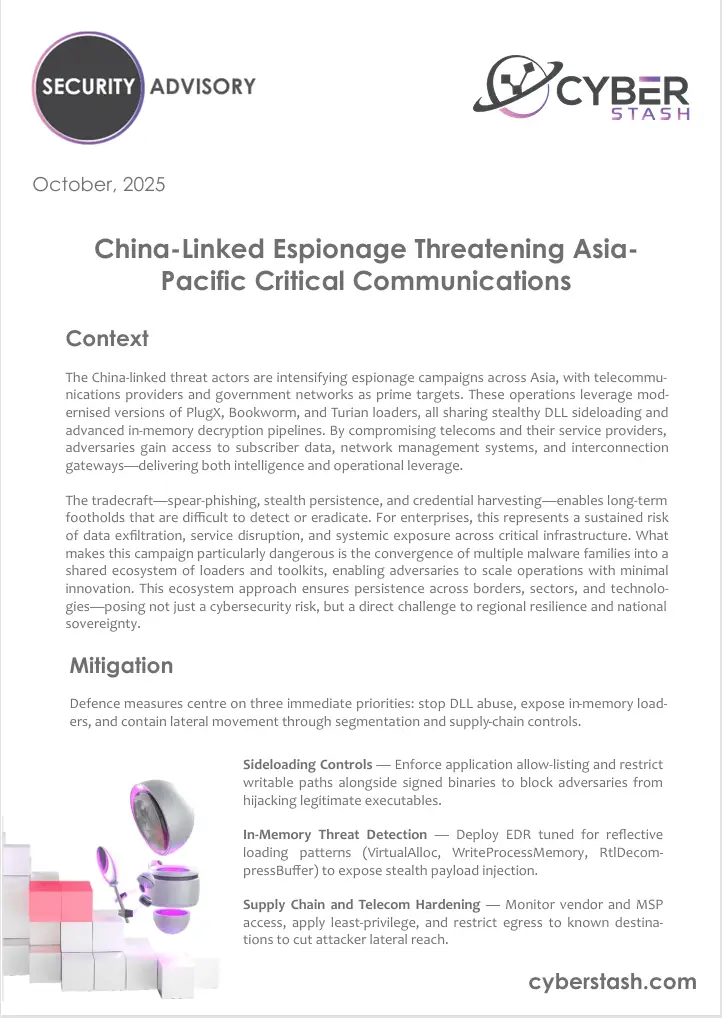 China-Linked Espionage Threatening Asia Pacific Critical Communications